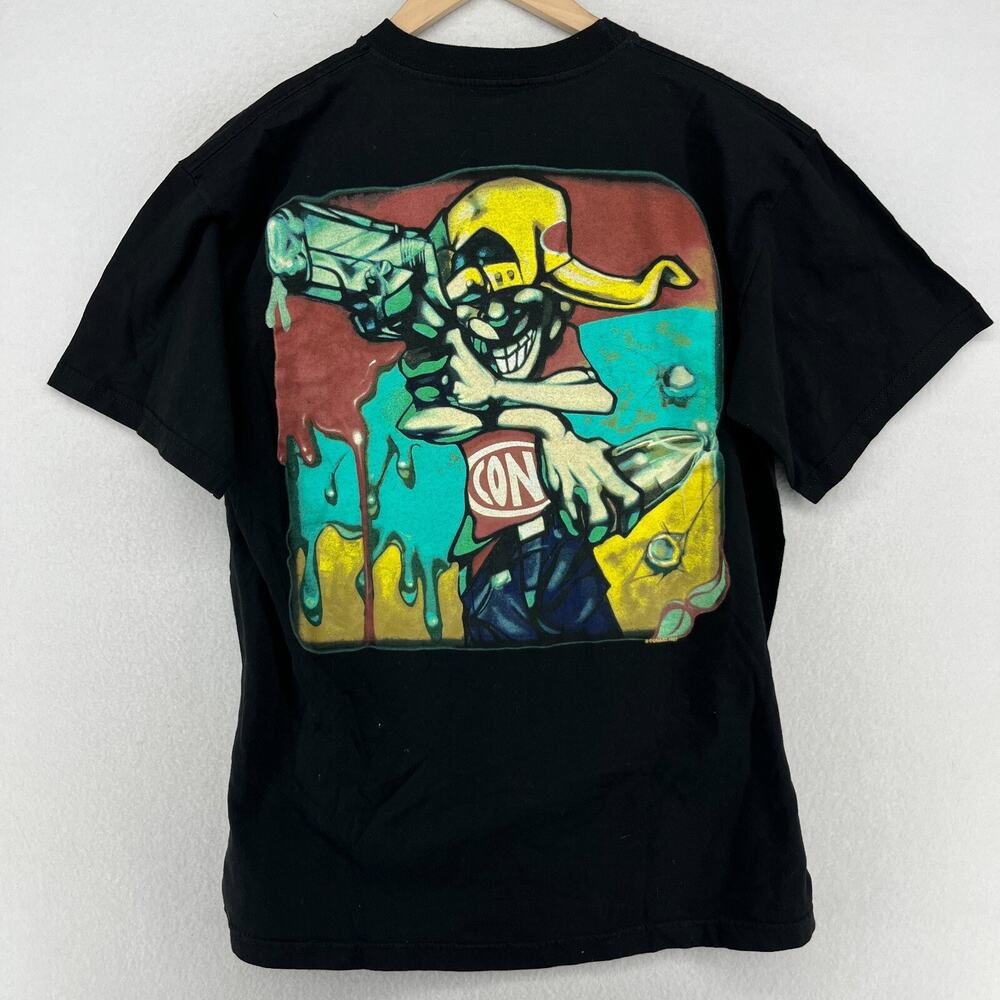 CONART Shirt Mens L 1997 Retro Graffiti Boy Gun Skate Rap Cotton Black USA VTG